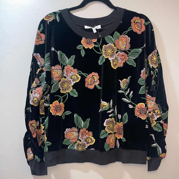 NWOT BCBG Floral Black Velour Sweatshirt Sweater - Picture 4 of 9